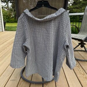 Ann Taylor Factory Navy and White 3/4 Sleeve Cowl Neck Top